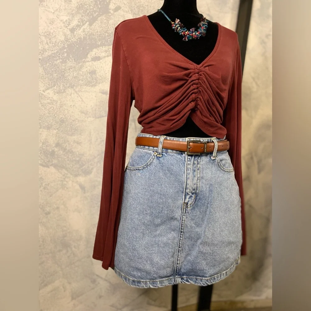 Burgandy Long Sleeve V-Neck Blouse size L - Picture 3 of 9